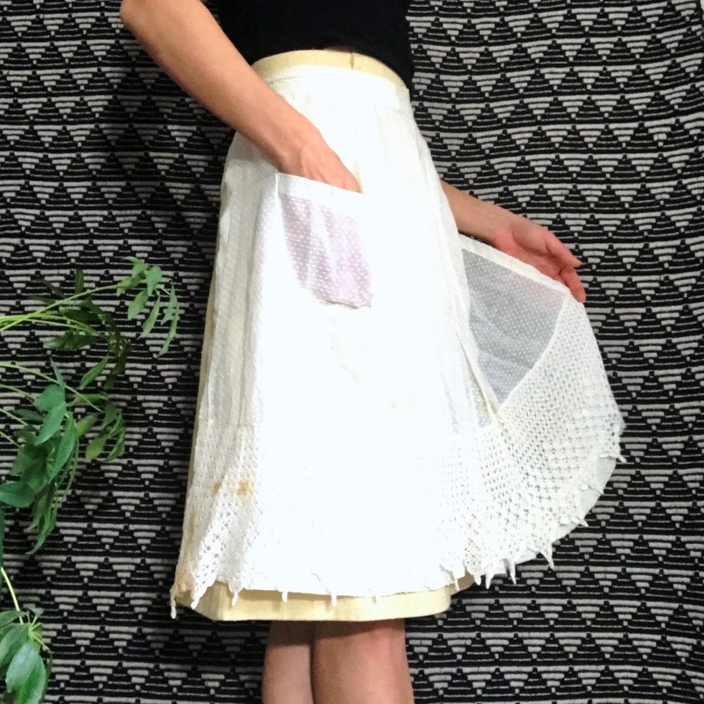 vintage sheer ivory cotton apron